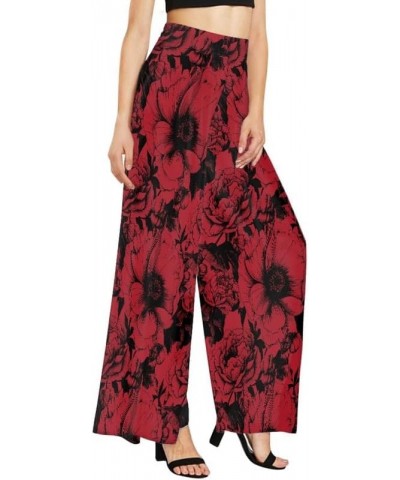 Ditsy Floral Women Casual High Waisted Palazzo Pants, Solid Color Comfy Work Long Straight Suit Pants, Long Wide Leg Flower R...