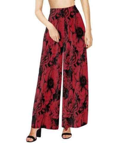 Ditsy Floral Women Casual High Waisted Palazzo Pants, Solid Color Comfy Work Long Straight Suit Pants, Long Wide Leg Flower R...