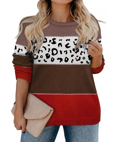 Womens Plus Size Sweater Tops Knitted Sweaters Crewneck Jumper Tops for Fall Winter XL-5XL 04-stripe Coffee $23.09 Sweaters