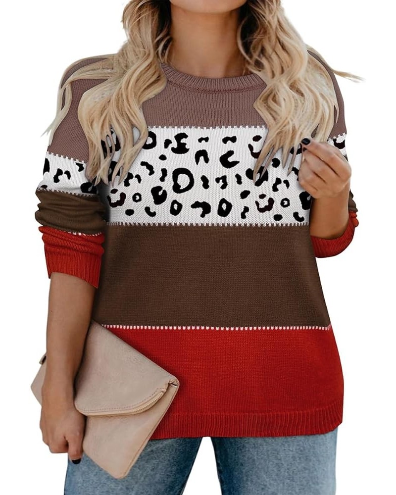 Womens Plus Size Sweater Tops Knitted Sweaters Crewneck Jumper Tops for Fall Winter XL-5XL 04-stripe Coffee $23.09 Sweaters