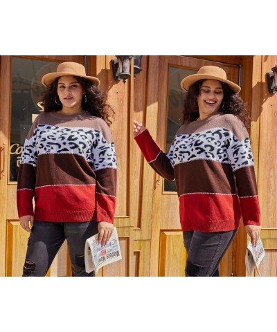 Womens Plus Size Sweater Tops Knitted Sweaters Crewneck Jumper Tops for Fall Winter XL-5XL 04-stripe Coffee $23.09 Sweaters