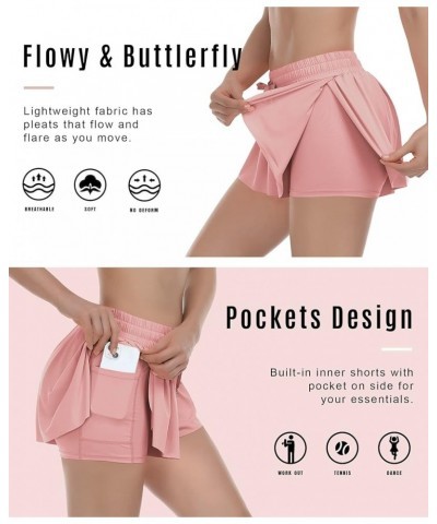 2 in 1 Flowy Athletic Shorts for Women Casual Butterfly Running Athletic Shorts Workout Active Yoga Shorts with Pockets Pink ...