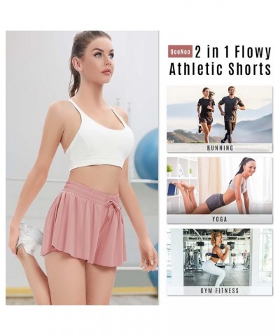 2 in 1 Flowy Athletic Shorts for Women Casual Butterfly Running Athletic Shorts Workout Active Yoga Shorts with Pockets Pink ...