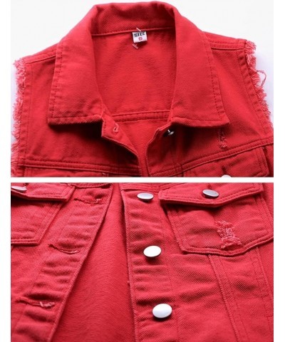 Women's Casual Denim Vest Jacket Slim Fit Sleeveless Ripped Tops Red $13.94 Vests