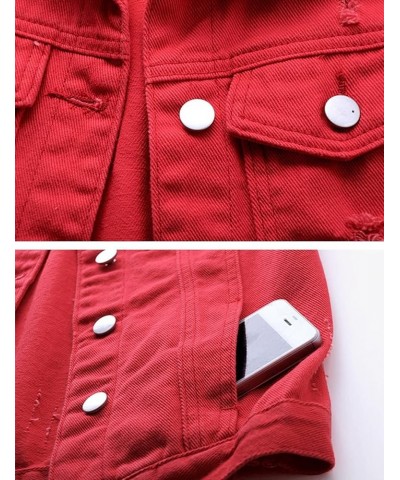 Women's Casual Denim Vest Jacket Slim Fit Sleeveless Ripped Tops Red $13.94 Vests