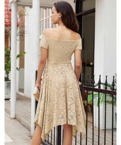 Women's Floral Lace Bridesmaid Dress Hi-Lo Off Shoulder Dress Cocktail Party Dress B-champagne $30.77 Dresses