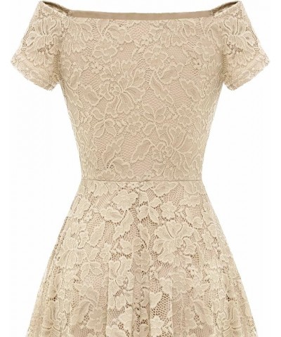 Women's Floral Lace Bridesmaid Dress Hi-Lo Off Shoulder Dress Cocktail Party Dress B-champagne $30.77 Dresses