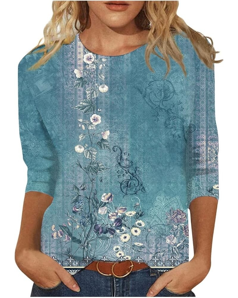 Vacation Outfits for Women 3/4 Length Sleeve Womens Tops Spring Fashion 2024 Casual Going Out Shirts Ladies Blouses 05cyan $6...