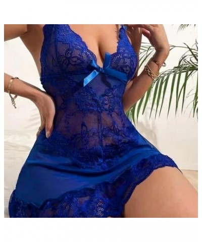 Lingerie for Women Sexy Chemise Lace Babydoll Side Split Full Slip Nightgown Modal Sleepwear Nighty Boudoir Pajamas Z2-blue $...