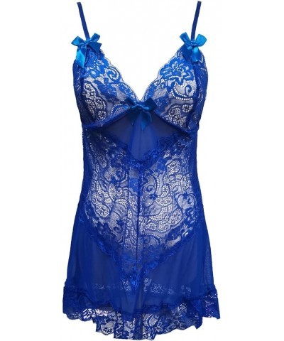 Lingerie for Women Sexy Chemise Lace Babydoll Side Split Full Slip Nightgown Modal Sleepwear Nighty Boudoir Pajamas Z2-blue $...