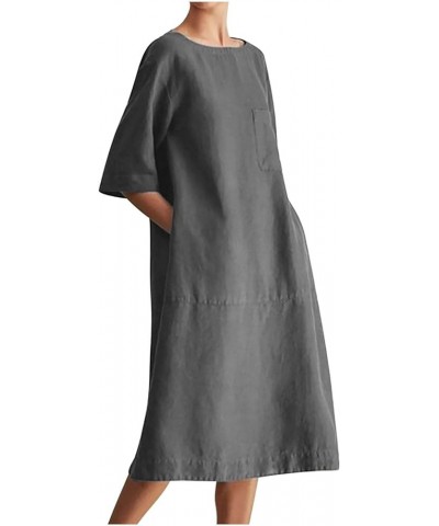 Women Summer Cotton Linen Dress Sleeveless V Neck Loose Keen Length Long Dresses Comfy Casual Plus Size Maxi Dress 05_gray $5...