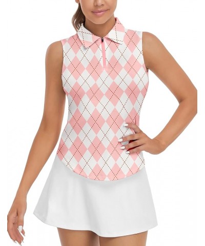 Women's Sleeveless Golf Top Floral Athletic Golf Wear Moisture Wicking Sleeveless Polo Quick Dry Pink Argyle $17.00 Shirts