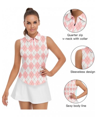 Women's Sleeveless Golf Top Floral Athletic Golf Wear Moisture Wicking Sleeveless Polo Quick Dry Pink Argyle $17.00 Shirts