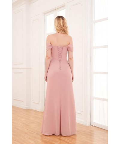 Women's Mermaid Bridesmaid Dresses with Slit Off The Shoulder Ruched Chiffon Formal Prom Evening Gown Turquoise $24.00 Dresses