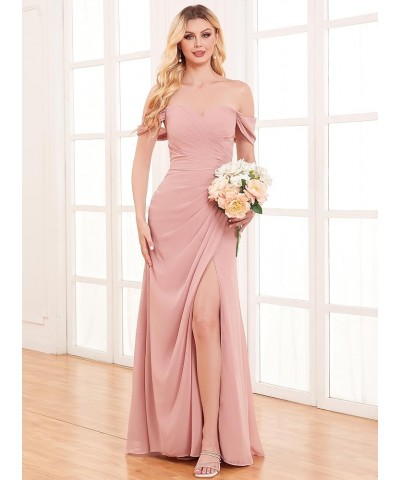 Women's Mermaid Bridesmaid Dresses with Slit Off The Shoulder Ruched Chiffon Formal Prom Evening Gown Turquoise $24.00 Dresses