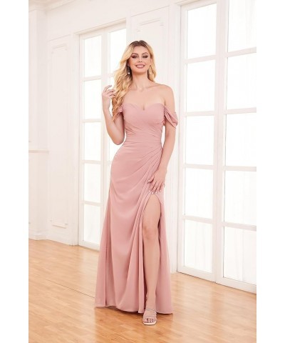 Women's Mermaid Bridesmaid Dresses with Slit Off The Shoulder Ruched Chiffon Formal Prom Evening Gown Turquoise $24.00 Dresses