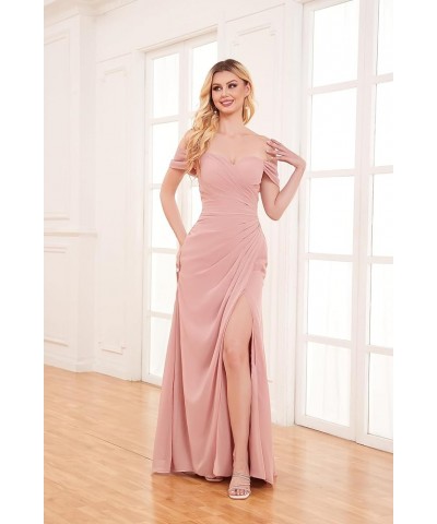 Women's Mermaid Bridesmaid Dresses with Slit Off The Shoulder Ruched Chiffon Formal Prom Evening Gown Turquoise $24.00 Dresses