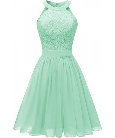 Halter Short Bridesmaid Dresses Chiffon Floral Lace Country Wedding Mint Green $47.24 Dresses