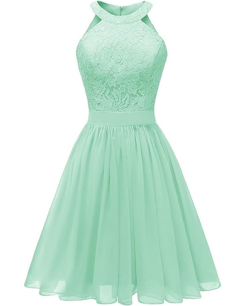 Halter Short Bridesmaid Dresses Chiffon Floral Lace Country Wedding Mint Green $47.24 Dresses