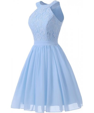 Halter Short Bridesmaid Dresses Chiffon Floral Lace Country Wedding Mint Green $47.24 Dresses