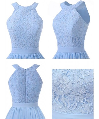 Halter Short Bridesmaid Dresses Chiffon Floral Lace Country Wedding Mint Green $47.24 Dresses