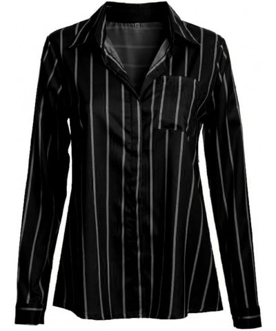 Women's Lapel Shirt Casual Long Sleeve Striped Print Loose Cardigan Shirts Tops with Pockets S-5XL Black $16.42 Sweaters