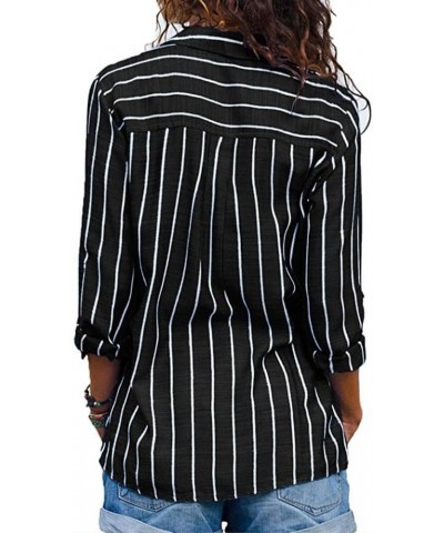 Women's Lapel Shirt Casual Long Sleeve Striped Print Loose Cardigan Shirts Tops with Pockets S-5XL Black $16.42 Sweaters