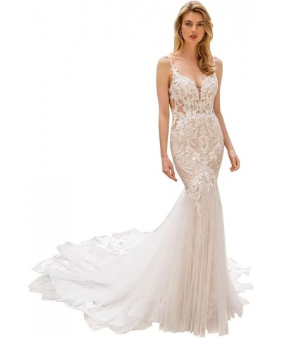 Wedding Dresses for Bride 2023 V Neck Lace Appliques Beaded Straps Bridal Gown for Women P-white $50.35 Dresses