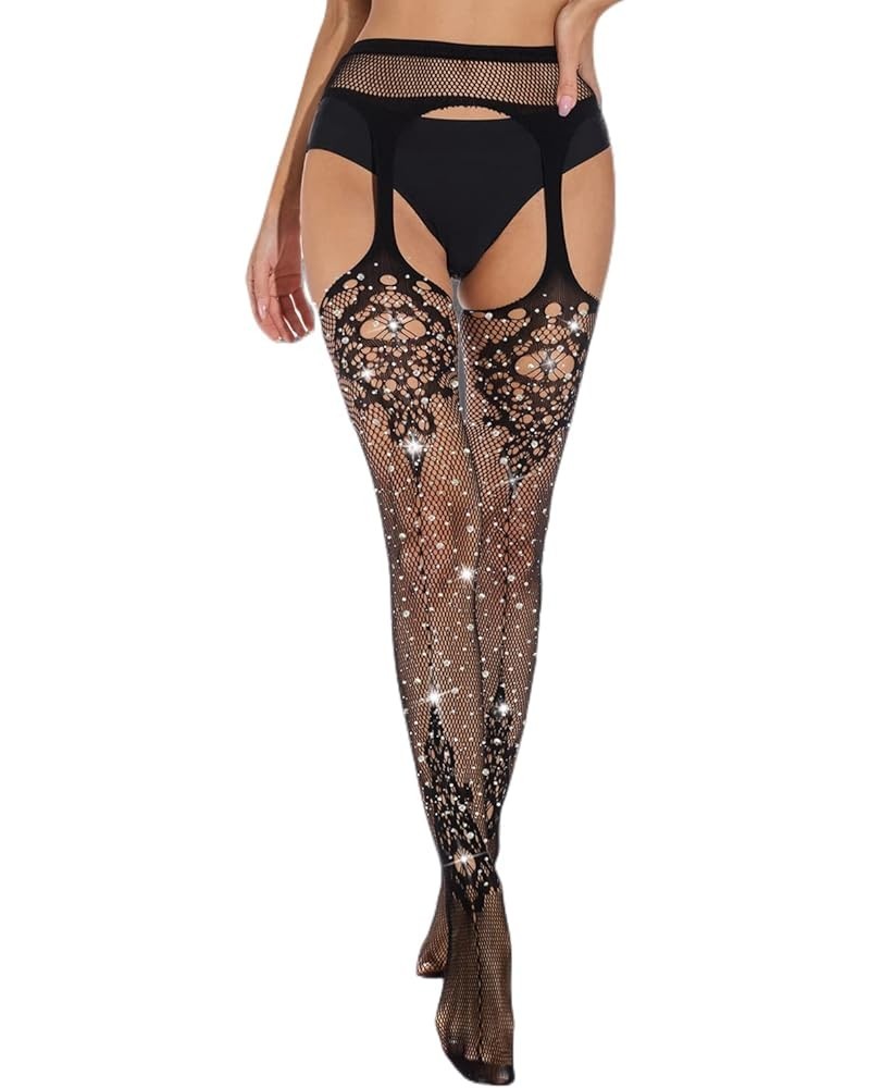 Women's Sexy Crystal Rhinestone Pantyhose Tights Fishnet Stockings Bling Hosiery W13-black $7.90 Socks