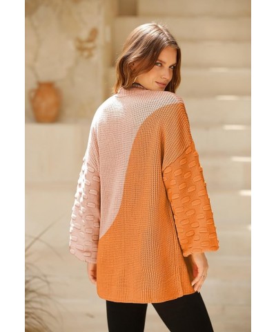 Women's 2023 Fall Oversized Crewneck Long Puff Sleeve Chunky Knit Pullover Sweater Tops Orange Irregular Stitching $19.35 Swe...