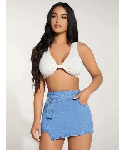 Women's Casual Split Hem High Waist Denim Skorts Skirt Shorts Blue Irregular $24.18 Skorts