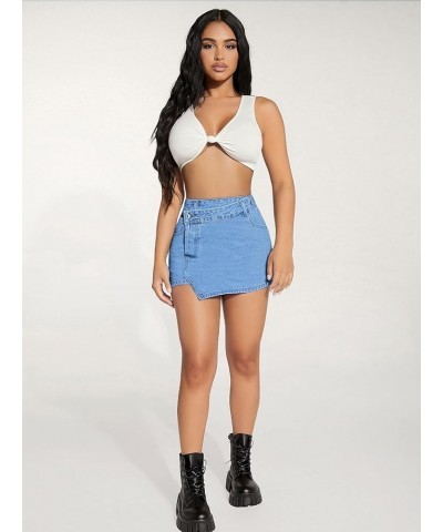 Women's Casual Split Hem High Waist Denim Skorts Skirt Shorts Blue Irregular $24.18 Skorts