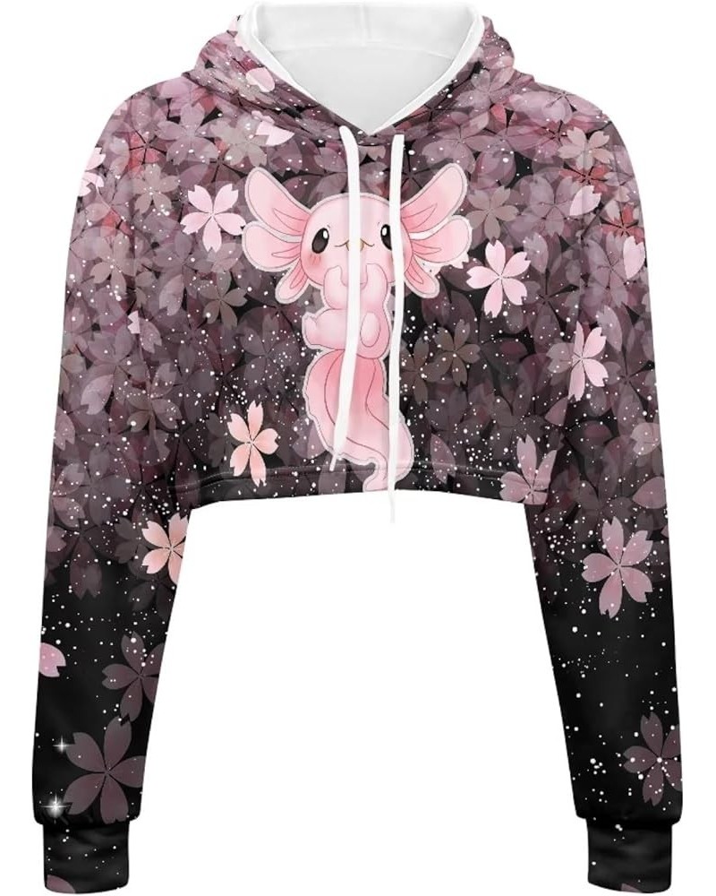 Casual Sweatshirts Long Sleeve Crop Top Hoodies for Women Teen Girls Cherry Blossom Axolotl $11.50 Hoodies & Sweatshirts