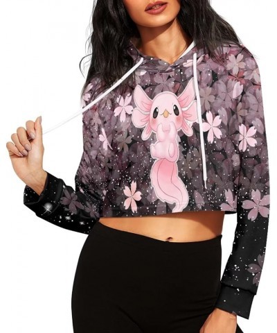 Casual Sweatshirts Long Sleeve Crop Top Hoodies for Women Teen Girls Cherry Blossom Axolotl $11.50 Hoodies & Sweatshirts