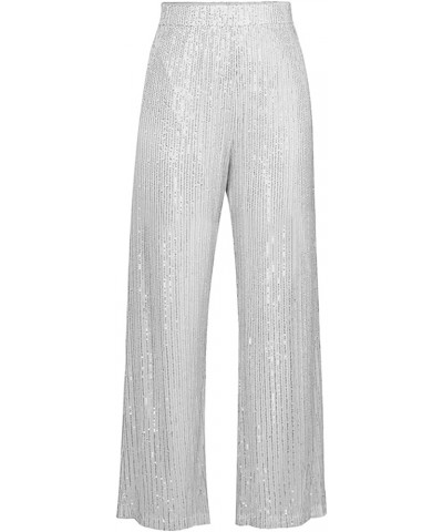 Women's Glitter Sequin Long Loose Pants Bling Party Clubwear Elastic Casual Pants White $18.06 Pants