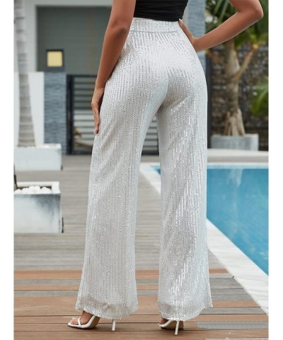 Women's Glitter Sequin Long Loose Pants Bling Party Clubwear Elastic Casual Pants White $18.06 Pants