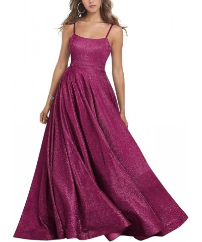 Women's Glitter Prom Dresses Long Ball Gown Spaghetti Straps Neck Formal Evening Party Dress for Teens Fuchsia $48.40 Dresses