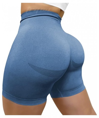 Women High Waist Workout Gym Simle Contour Seamless Yoga Shorts 4 Blue $11.00 Activewear