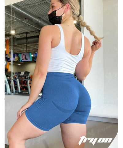 Women High Waist Workout Gym Simle Contour Seamless Yoga Shorts 4 Blue $11.00 Activewear