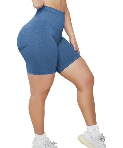 Women High Waist Workout Gym Simle Contour Seamless Yoga Shorts 4 Blue $11.00 Activewear