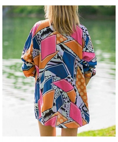 Women's Beach Shirt Long Sleeve Turn Down Collar Bathing Suit Cover Ups A-geometric Print 3 $15.94 Swimsuits