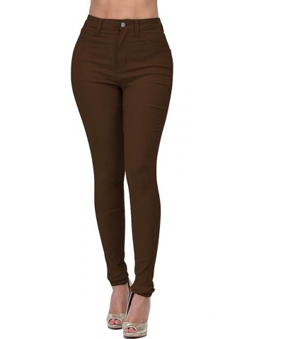 Stretch Jeggings with Pockets Butt Lifting Pull On Solid High Waist Leggings Slim Skinny Jeans Pencil Denim Pants Brown $11.1...