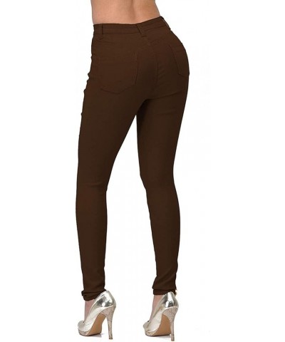 Stretch Jeggings with Pockets Butt Lifting Pull On Solid High Waist Leggings Slim Skinny Jeans Pencil Denim Pants Brown $11.1...