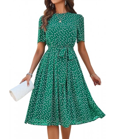 Women's Swing Flowy 1940s 1950s Pleated Vintage Dress Short Sleeves Green $14.27 Dresses