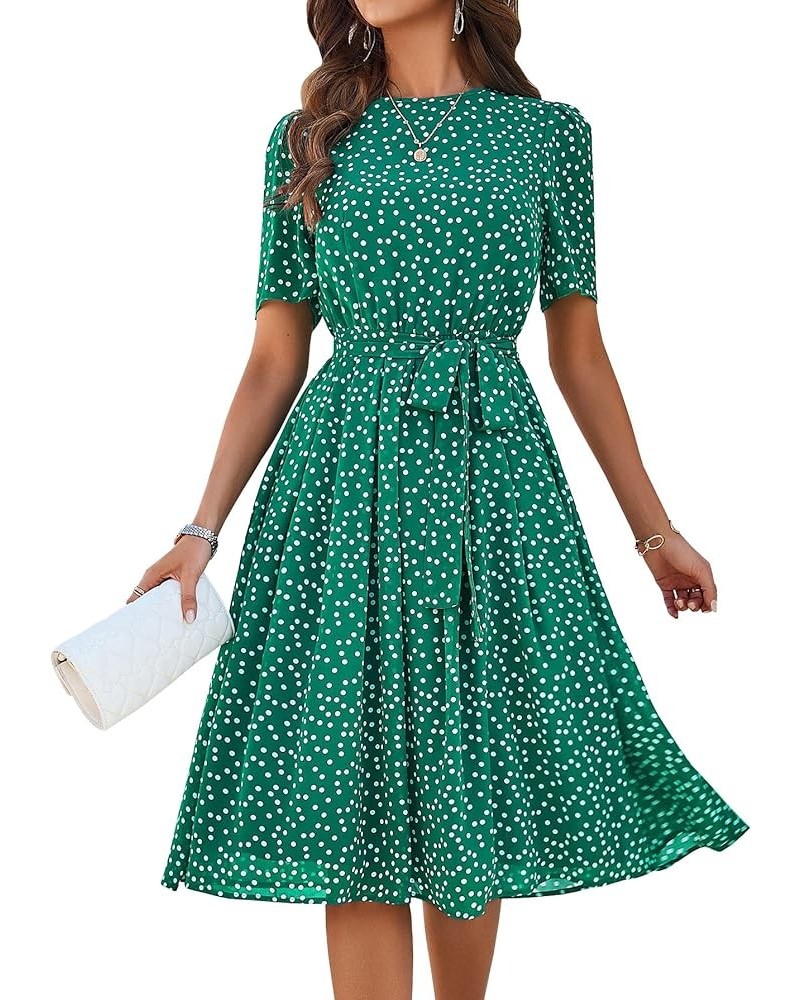 Women's Swing Flowy 1940s 1950s Pleated Vintage Dress Short Sleeves Green $14.27 Dresses