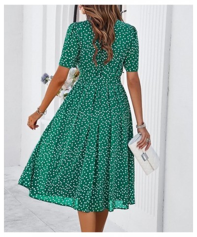 Women's Swing Flowy 1940s 1950s Pleated Vintage Dress Short Sleeves Green $14.27 Dresses