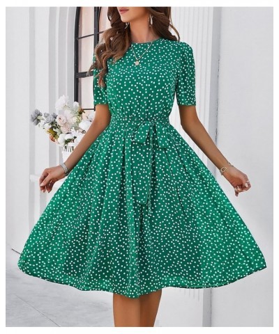 Women's Swing Flowy 1940s 1950s Pleated Vintage Dress Short Sleeves Green $14.27 Dresses