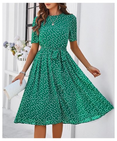 Women's Swing Flowy 1940s 1950s Pleated Vintage Dress Short Sleeves Green $14.27 Dresses