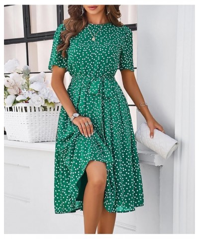 Women's Swing Flowy 1940s 1950s Pleated Vintage Dress Short Sleeves Green $14.27 Dresses