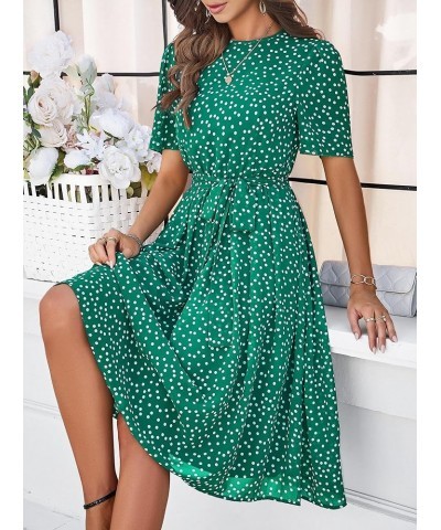 Women's Swing Flowy 1940s 1950s Pleated Vintage Dress Short Sleeves Green $14.27 Dresses